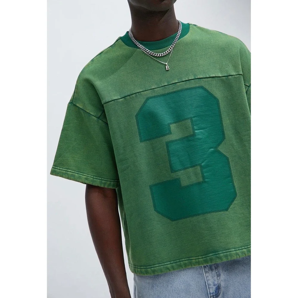 Fashion Nova Men Oversized Green Graphic Sweatshirt Tee Washed Number 3 M